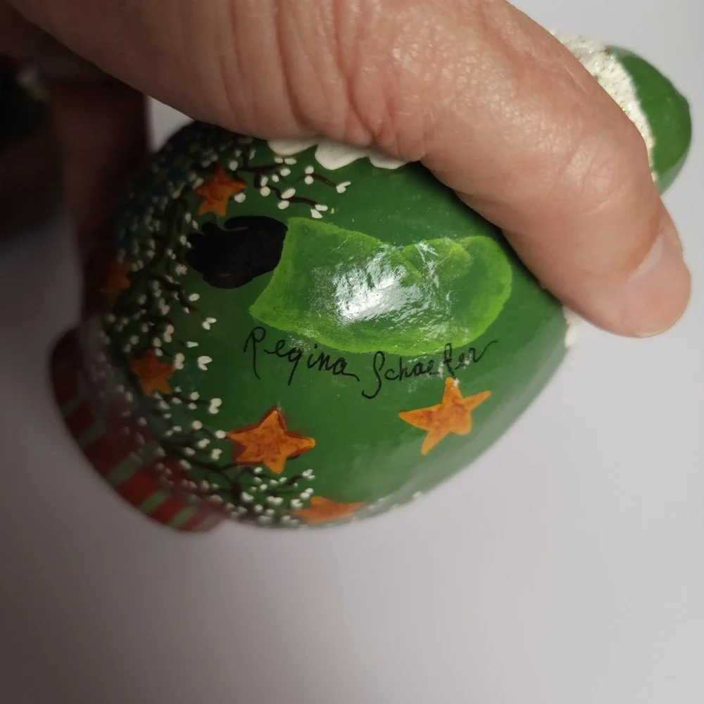 Hand Painted Gourd Santa Figurines Set of 2 Sigend‎ by Regina Schafer